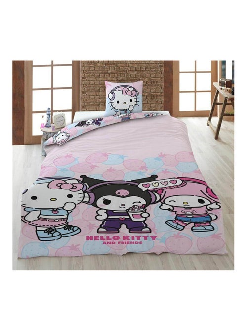 Parure de lit double rose et bleu - Hello Kitty, Kuromi et My Melody - 140x200 cm - Kiabi