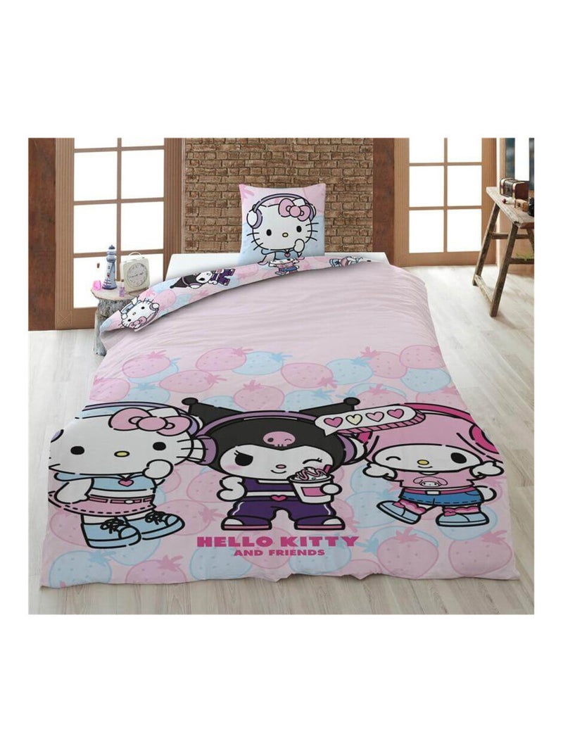 Parure de lit double rose et bleu - Hello Kitty, Kuromi et My Melody - 140x200 cm Rose - Kiabi