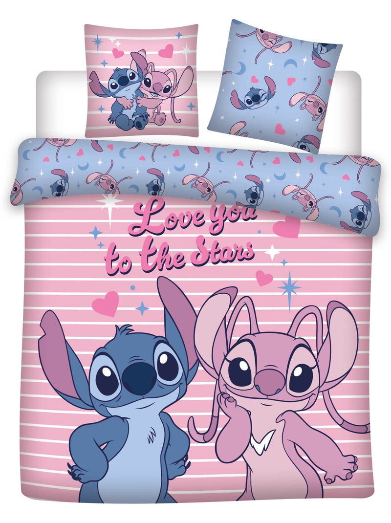 Parure de Lit Double Stitch & Angel  240x220 cm + 2 Taies d'oreiller 65x65 cm polycoton Bleu Rose - Kiabi