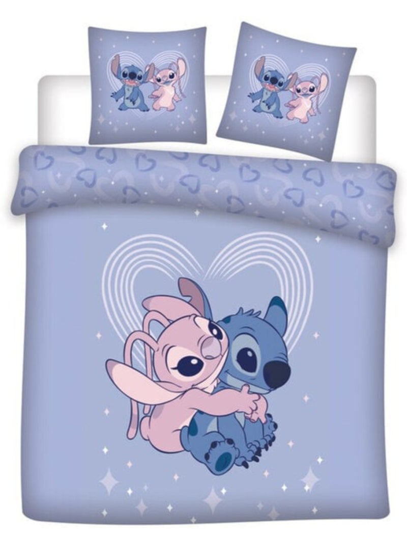 Parure de Lit Double Stitch et Angel, 100% Coton Oeko-Tex, Lit 2 places, DREAM Bleu Bleu - Kiabi