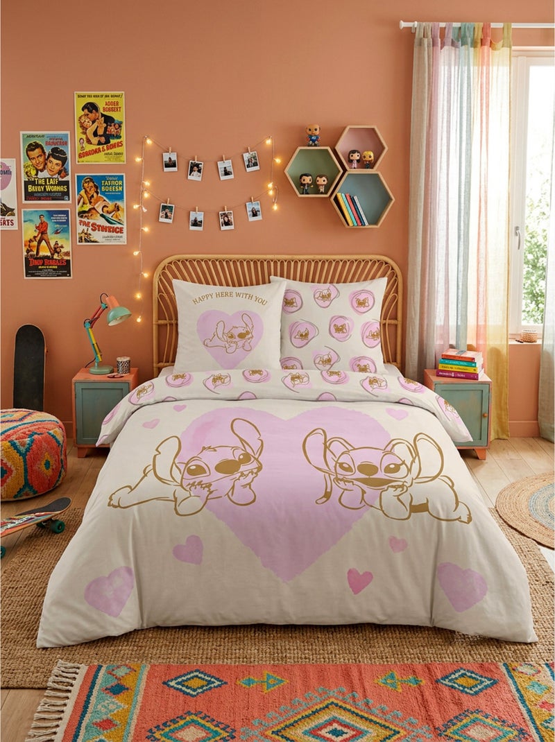 Parure de Lit double Stitch et Angel Rose, Textile Oeko-Tex, Lit 2 places Beige/Rose - Kiabi