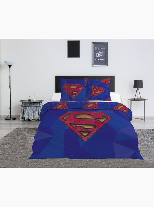 Parure de Lit Double Superman DC Comics 240x220 cm + 2 Taies 65x65 cm Polycoton Réversible | Logo Vi - Kiabi