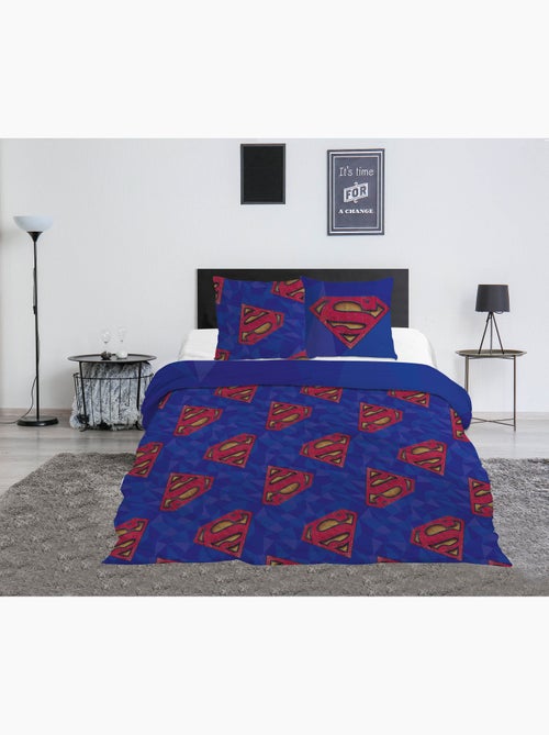 Parure de Lit Double Superman DC Comics 240x220 cm + 2 Taies 65x65 cm Polycoton Réversible | Logo Vi - Kiabi