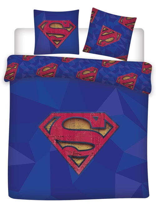 Parure de Lit Double Superman DC Comics 240x220 cm + 2 Taies 65x65 cm Polycoton Réversible | Logo Vi - Kiabi