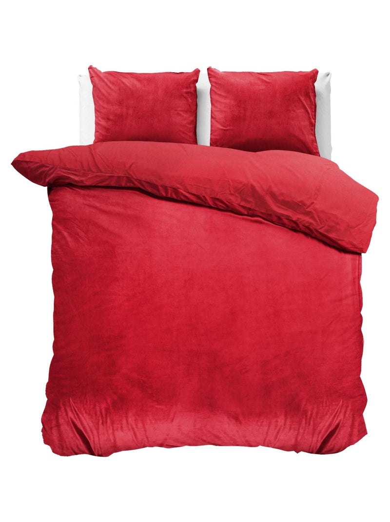 Parure de Lit Double Velours Rouge Rouge - Kiabi