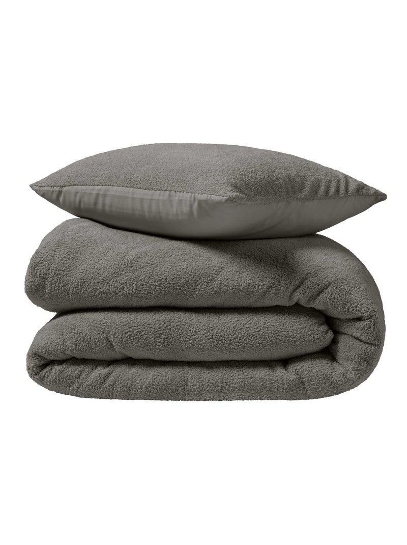 Parure de lit en bouclette unie gris anthracite - Kiabi