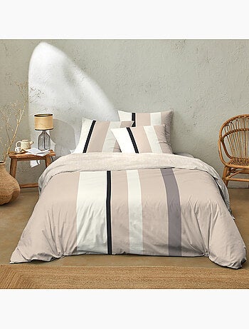 Parure de lit en coton 140x200 cm rayures beige - cally