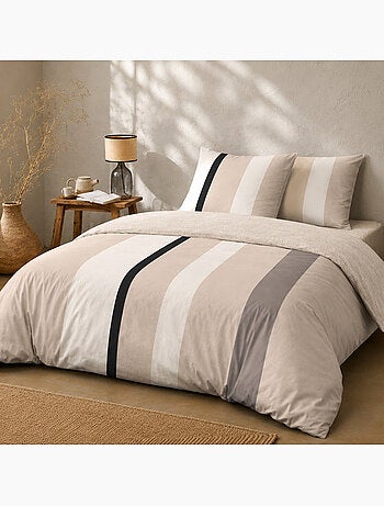Parure de lit en coton 140x200 cm rayures beige - cally
