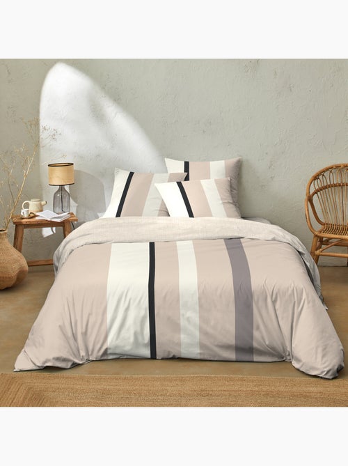 Parure de lit en coton 140x200 cm rayures beige - cally - Kiabi Parure de lit en coton 140x200 cm rayures beige - cally - Kiabi