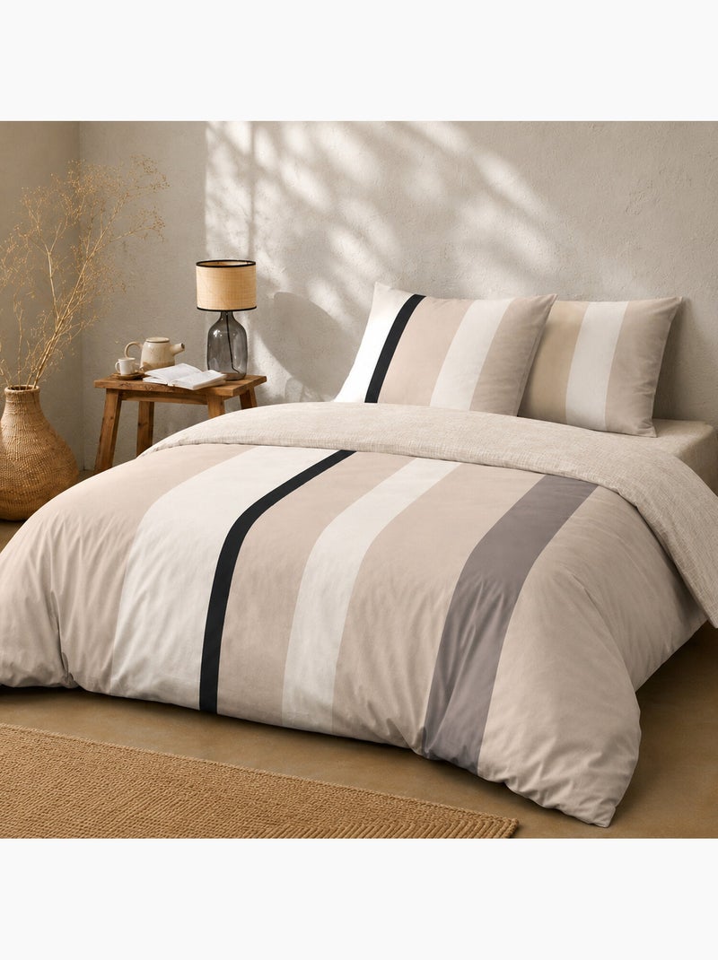Parure de lit en coton 140x200 cm rayures beige - cally Multicolore - Kiabi