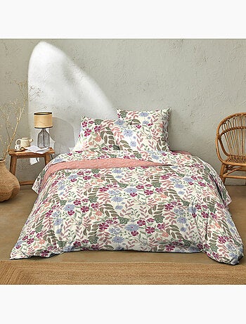 Parure de lit en coton 240x220 cm motif floral rose - dalhia