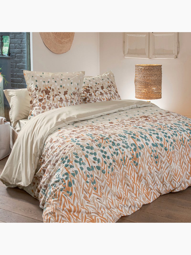 Parure de lit en coton à motif floral stylisé avec taies d’oreiller Beige - Kiabi