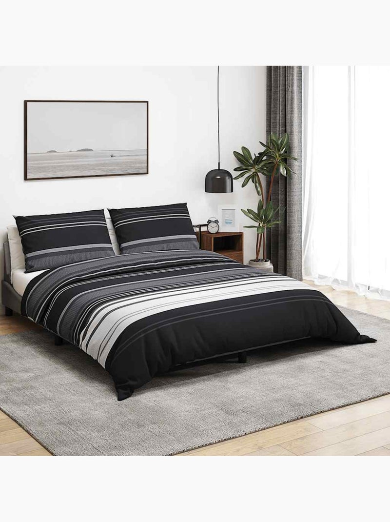 Parure de lit en coton au toucher doux à boutons cachés - vidaxl Blanc Noir - Kiabi