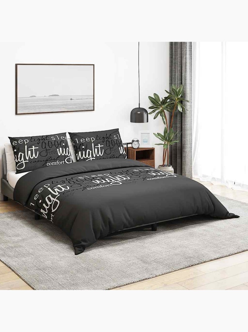 Parure de lit en coton au toucher doux à boutons cachés - vidaxl Noir Blanc - Kiabi