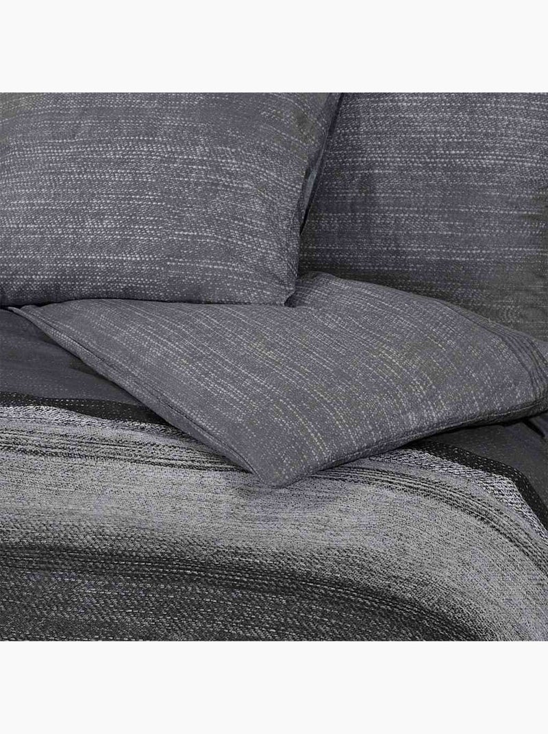 Parure de lit en coton au toucher doux à boutons cachés - vidaxl Noir Gris - Kiabi