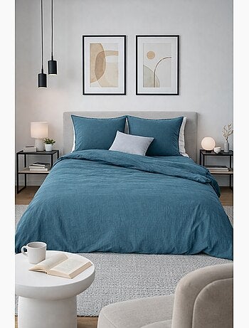 Parure de lit en Coton et Lin Lavé UNI