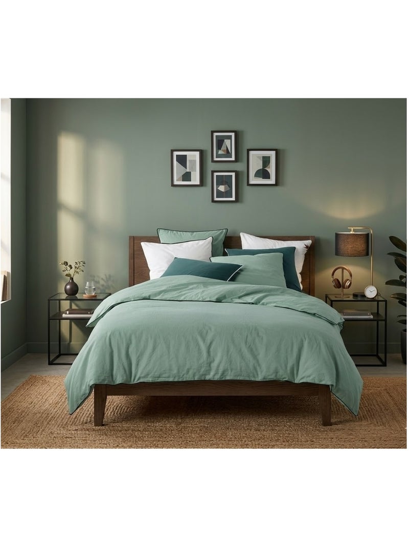 Parure de lit en coton lave Collection Linette Vert Sauge - Kiabi