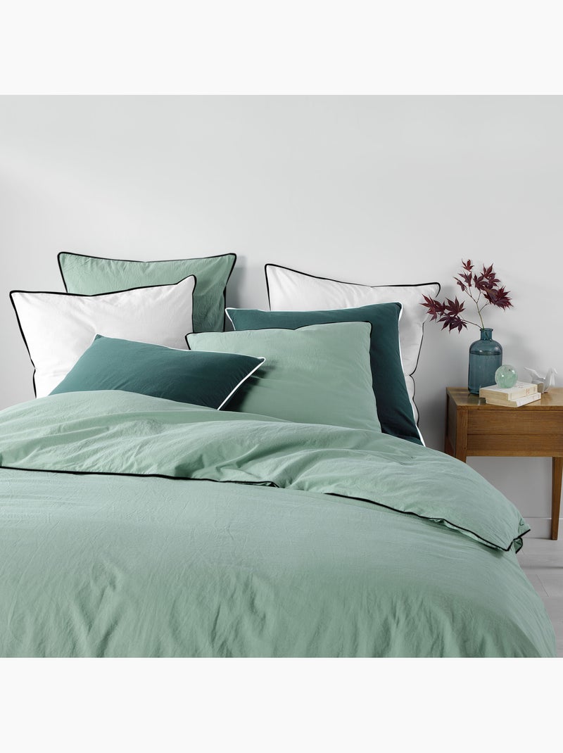 Parure de lit en coton lave Collection Linette Vert Sauge - Kiabi