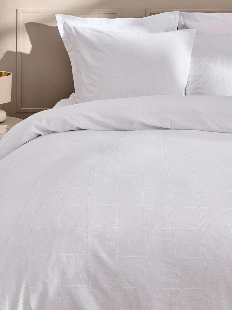 Parure de lit en coton lavé motif carreaux jacquard Blanc - Kiabi