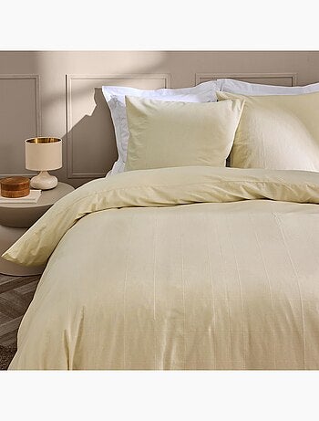 Parure de lit en coton lavé motif carreaux jacquard