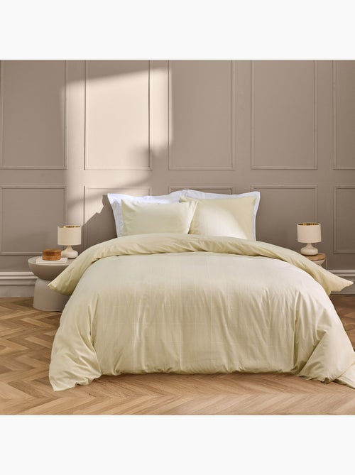 Parure de lit en coton lavé motif carreaux jacquard - Kiabi