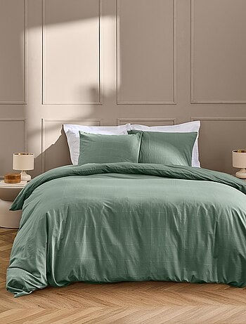 Parure de lit en coton lavé motif carreaux jacquard