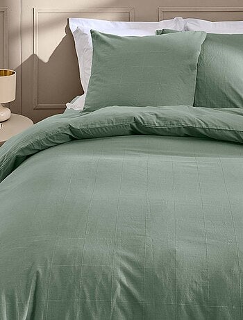 Parure de lit en coton lavé motif carreaux jacquard