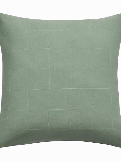 Parure de lit en coton lavé motif carreaux jacquard - Kiabi