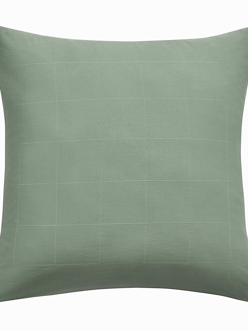 Parure de lit en coton lavé motif carreaux jacquard Vert Sauge - Kiabi