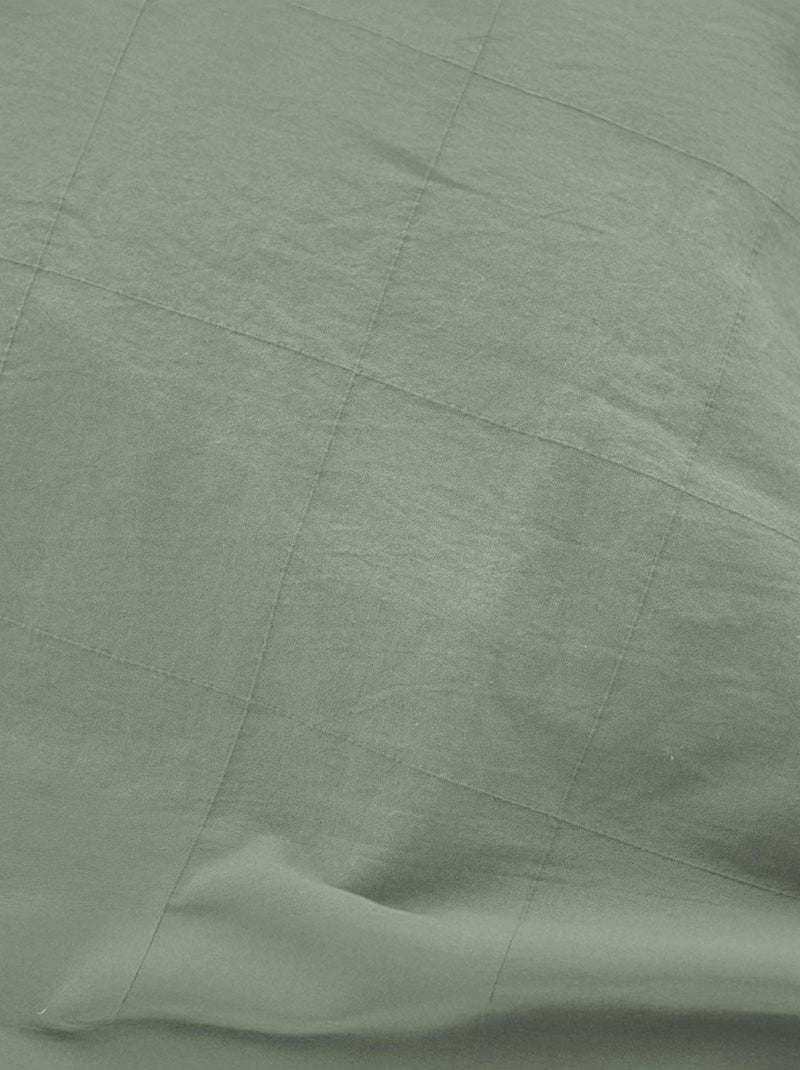 Parure de lit en coton lavé motif carreaux jacquard Vert Sauge - Kiabi