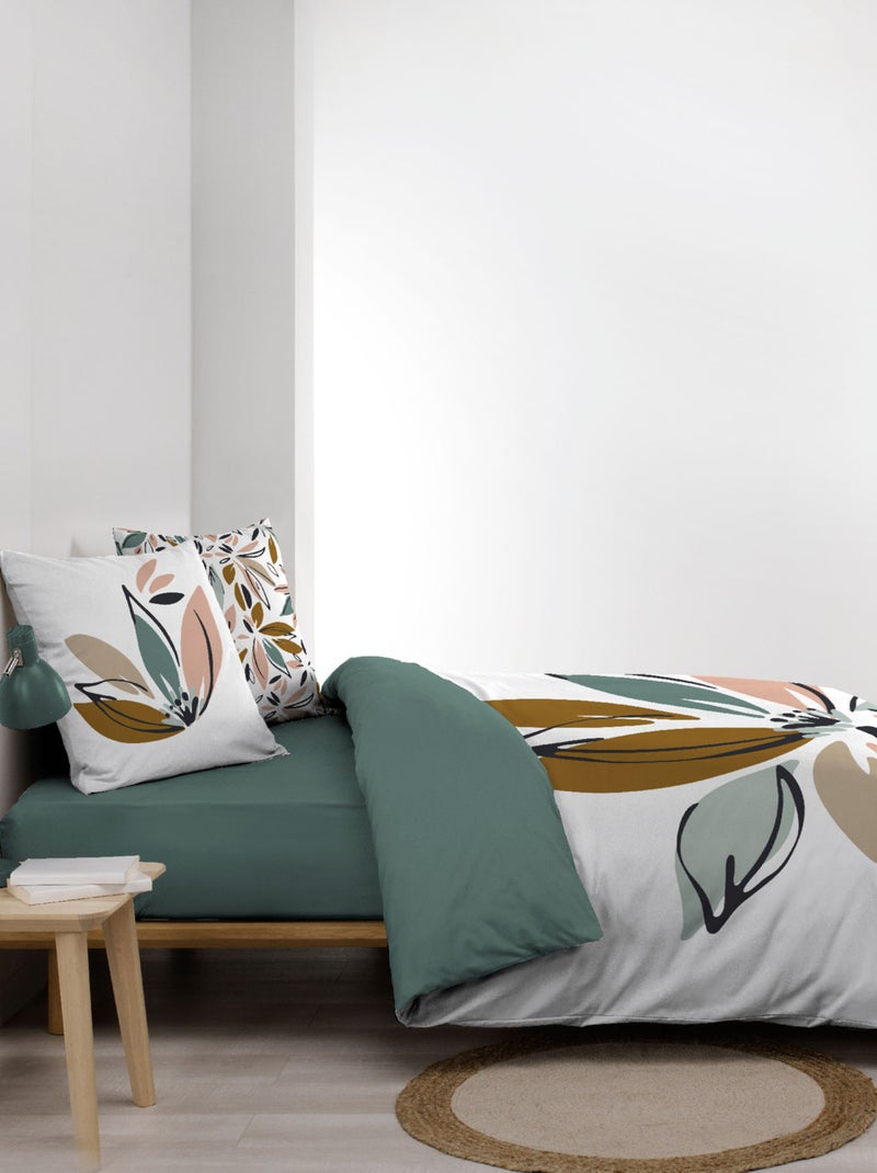 Parure de lit en coton motif floral avec double face imprimée Vert - Kiabi