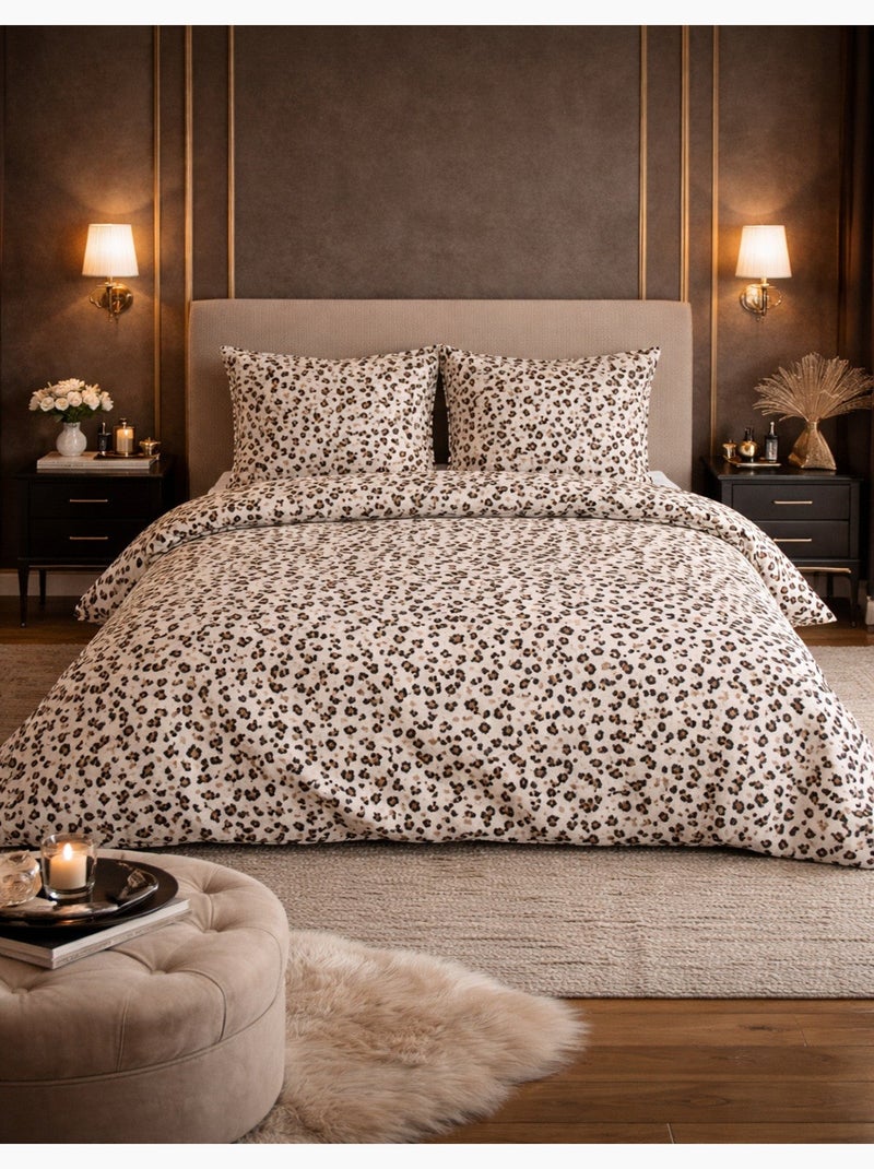 Parure de Lit en Coton Réversible - Imprimé Léopard Beige - 240x220 / Beige Beige - Kiabi