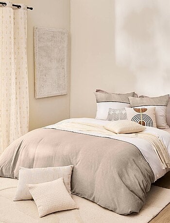 Parure de lit en coton uni et tissé bicolore