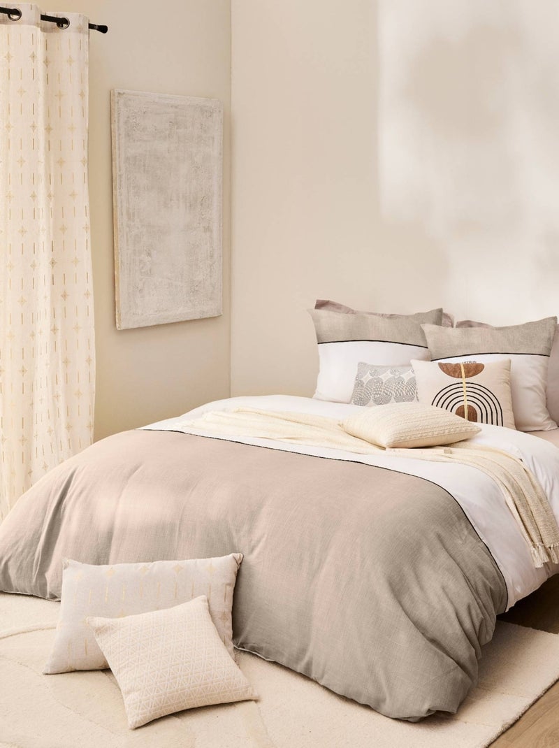 Parure de lit en coton uni et tissé bicolore Beige grès - Kiabi