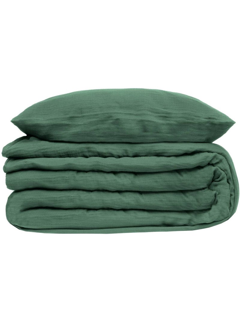 Parure de lit en double gaze de coton FLORA Vert clair - Kiabi