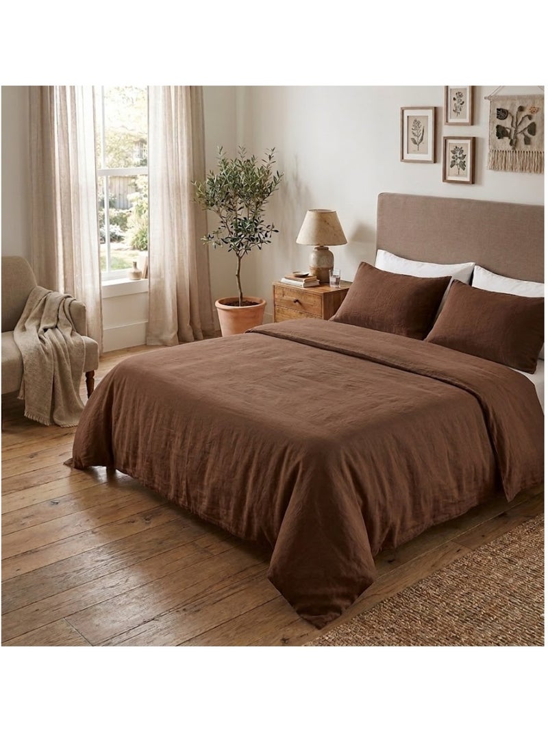 Parure de lit en double gaze de coton Floria Marron - Kiabi