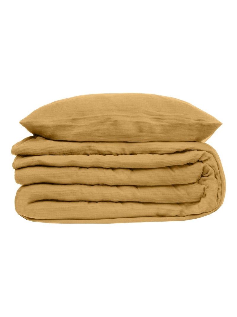 Parure de lit en double gaze de coton Jaune - Kiabi