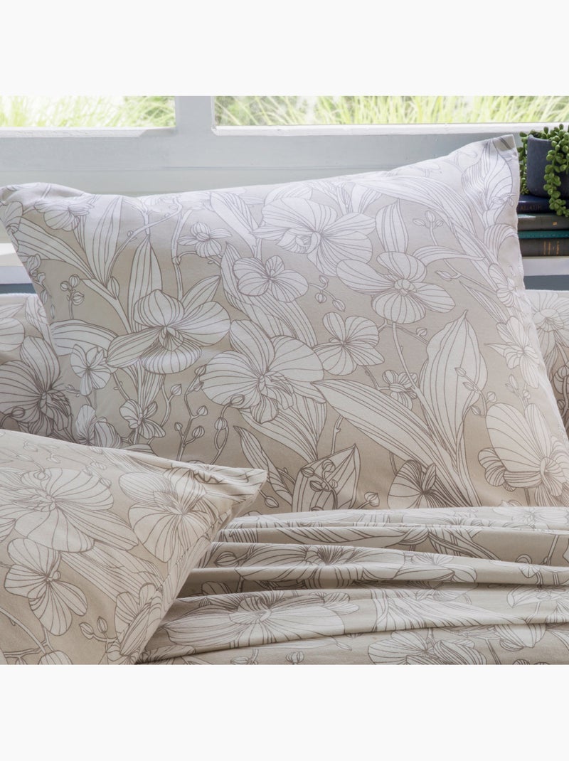 Parure de lit en flanelle esprit fleuri Beige grès - Kiabi