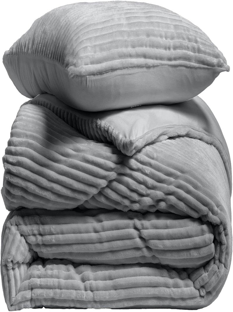 Parure de lit en flanelle relief unie avec fermeture zipp?e gris anthracite - Kiabi