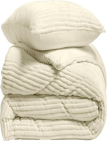 Parure de lit en flanelle relief unie avec fermeture zippée