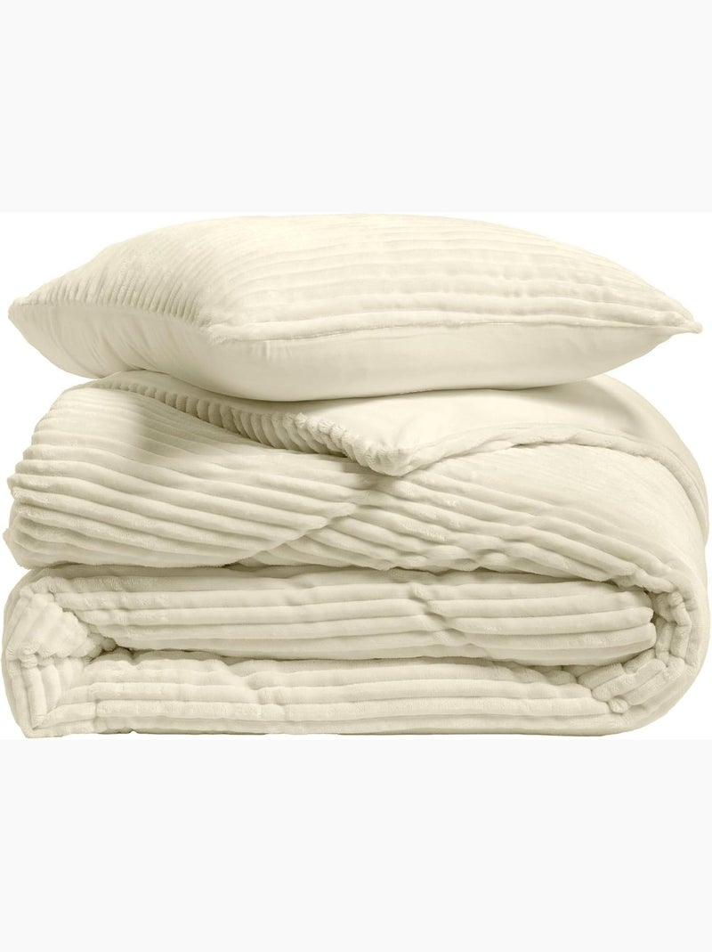 Parure de lit en flanelle relief unie avec fermeture zippée Beige grès - Kiabi