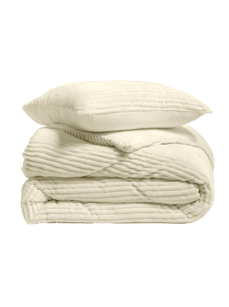 Parure de lit en flanelle relief unie avec fermeture zippée Beige grès - Kiabi