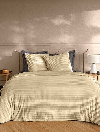 Parure de lit en flanelle relief unie avec fermeture zippée