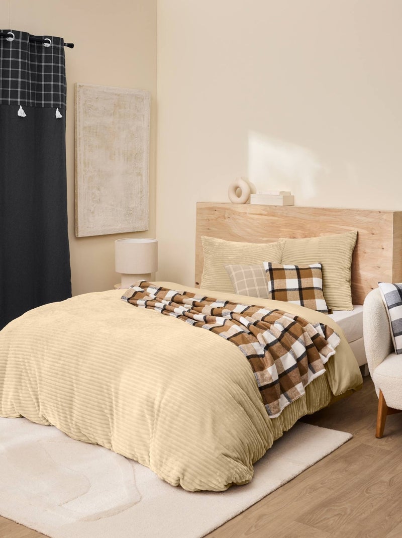 Parure de lit en flanelle relief unie avec fermeture zippée Beige sable - Kiabi