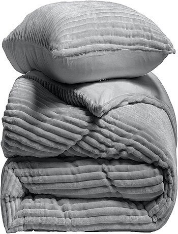 Parure de lit en flanelle relief unie avec fermeture zippée