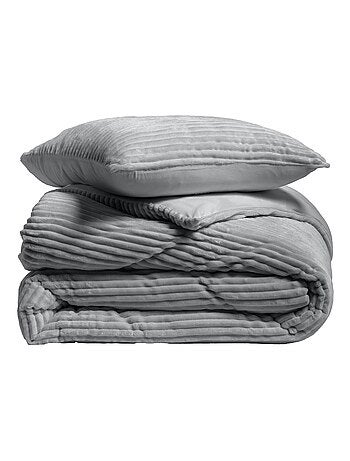 Parure de lit en flanelle relief unie avec fermeture zippée