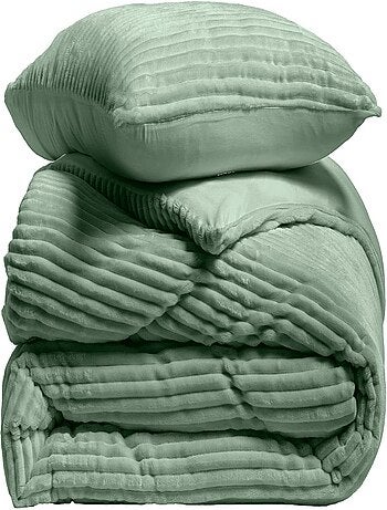Parure de lit en flanelle relief unie avec fermeture zippée