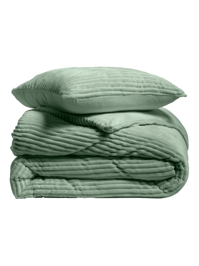 Parure de lit en flanelle relief unie avec fermeture zippée Vert - Kiabi