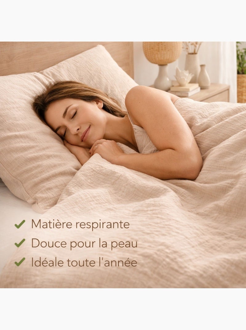 Parure de lit en Gaze de Coton - Promo linge Beige sable - Kiabi