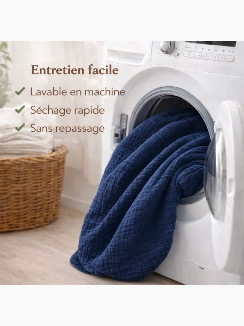 Parure de lit en Gaze de Coton - Promo linge Bleu - Kiabi